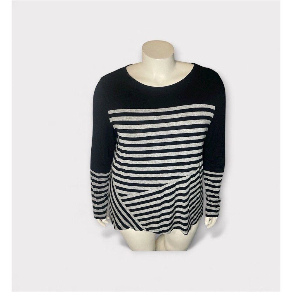 Vince Camuto Womens Tunic Top Size 3X Black Striped Minimalist Capsule Wardrobe